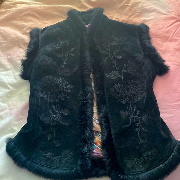 Georgiou studio leather fur embroidered vest - Picture 6 of 11